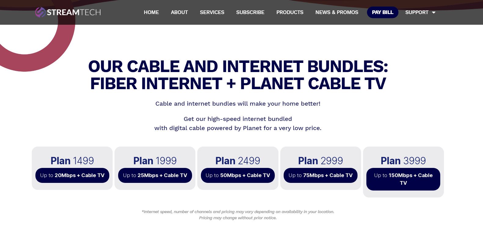Best Fiber Internet Plans and Cable TV Bundles for your homes, from Streamtech