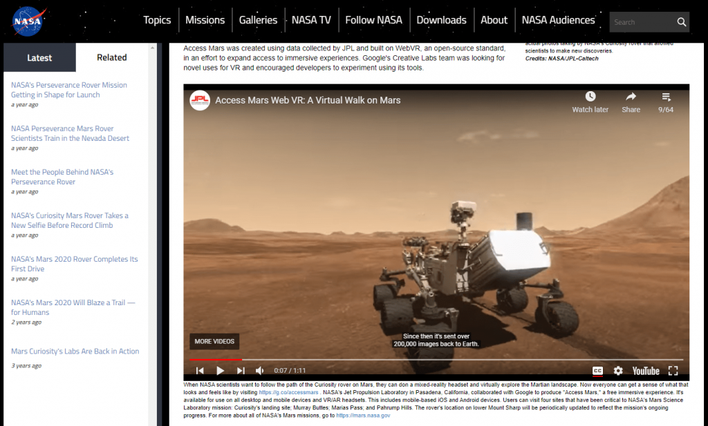 Walk the Mars by NASA - strong fiber internet connection - streamtech